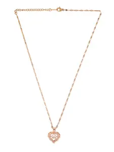 LAIDA Women Rose Gold-Plated & White AD-Studded heart Pendant With Chain