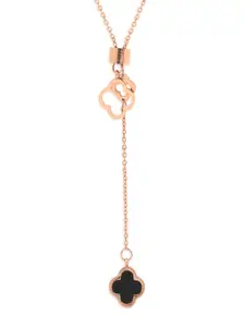 LAIDA Women Rose Gold-Plated & Black AD Studded Pendant With Chain