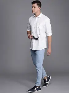 Louis Philippe Jeans Men White Slim Fit Printed Pure Cotton Casual Shirt