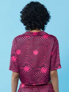 ONLY X Smiley Collection Women Pink Checked Casual Shirt