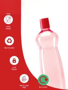 Milton Pacific Pack of 6 Water Bottles 1 Litre Each Reusable Plastic Fridge Bottle Set Red
