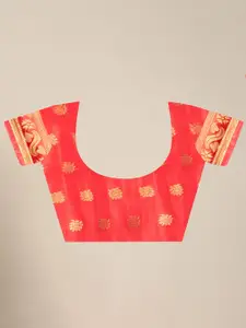 MS RETAIL Yellow & Red Floral Zari Silk Blend Kanjeevaram Saree