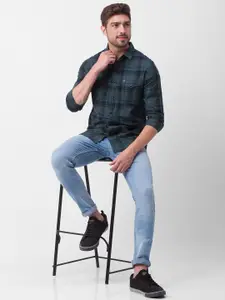 SPYKAR Men Green Slim Fit Checked Casual Shirt