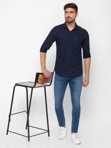 SPYKAR Men Navy Blue Slim Fit Printed Casual Shirt