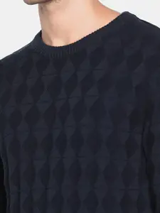 Blackberrys Men Navy Blue Cable Knit Pullover