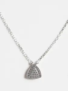 Clara Women 92.5 Sterling Silver-Plated & White CZ-Studded Pendant With Chain