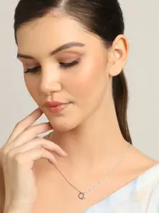 Clara Women 925 Sterling Silver Rhodium-Plated & White CZ-Studded Pendant With Chain