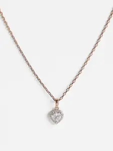 Clara Women 925 Sterling Silver Rose Gold-Plated & White CZ-Studded Pendant With Chain