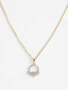Clara Women 925 Sterling Silver Gold-Plated & White CZ-Studded Pendant With Chain