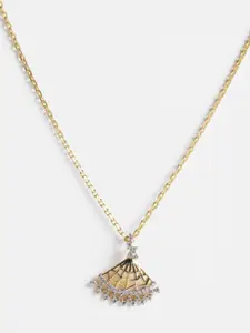 Clara Women 925 Sterling Silver Gold-Plated & White CZ Studded Pendant With Chain