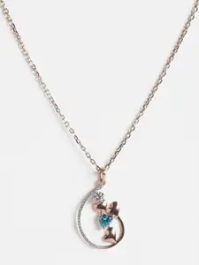 Clara Women 925 Sterling Silver Blue & White Rose Gold Plated Heart Pendant With Chain