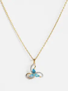 Clara Women 925 Sterling Silver Blue & White Gold-Plated CZ-Studded Pendant With Chain