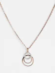 Clara Women 925 Sterling Silver Rose Gold-Plated & White American Diamond Pendant Chain