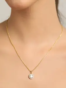 Clara Women 925 Sterling Silver Gold-Plated & White Pendant With Chain