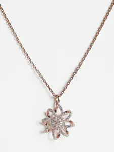 Clara Women 925 Sterling Silver Rose Gold-Plated & White CZ Studded Pendant With Chain