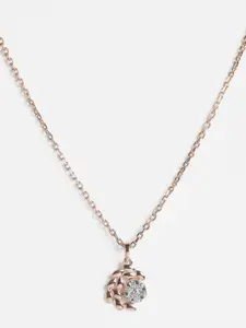 Clara Women 925 Sterling Silver Rose Gold-Plated & White CZ Studded Pendant With Chain
