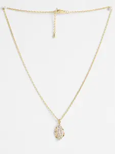 Clara Women 925 Sterling Silver Gold-Plated & White CZ-Studded Pendant With Chain