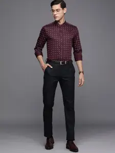 Louis Philippe Men Maroon Slim Fit Floral Printed Pure Cotton Formal Shirt