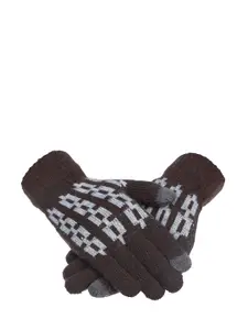 LOOM LEGACY Men Coffee Brown Patterned Hand Gloves
