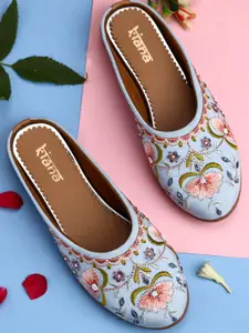 Kiana House Of Fashion Women Blue Embroidered Ethnic Mules Flats