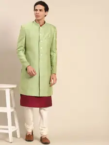 KISAH Men Self Design Kurta Indowestern Sherwani Set