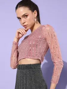 Sera Women Pink Embellished Crop Top