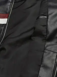 Leather Retail Men Black Striped Outdoor Biker Jacket