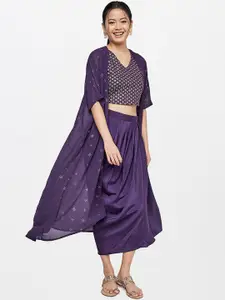 Global Desi Women Ethnic Motifs Printed Top with Skirt & Jacket