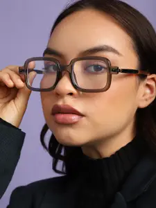 HAUTE SAUCE by  Campus Sutra HAUTE SAUCE by Campus Sutra Women Clear Lens & Black Rectangle Sunglasses with Polarised Lens