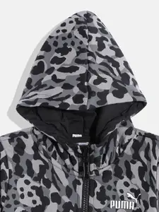 Puma Girls Leopard Print Alpha AOP Full-Zip Hooded Regular Fit Sweatshirt