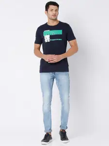 SPYKAR Men Blue Printed Slim Cotton Fit T-shirt