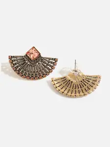 SOHI Brown Stone Designer Gold -Plated Contemporary Chandbalis Earrings