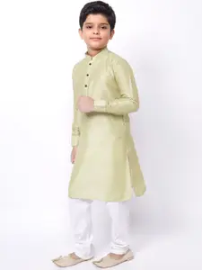 NAMASKAR Boys Solid Silk Blend Kurta with Churidar