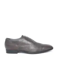 Geox Men Grey Leather Textured Formal Oxfords