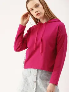 DressBerry Women Pink Printed Hooded Sweatshirt