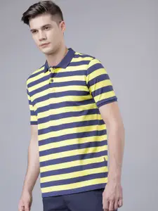 HIGHLANDER Men Yellow Striped Polo Collar T-shirt