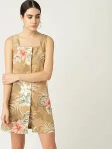 MANGO Women Brown & Off-White Floral Printed A-Line Dress