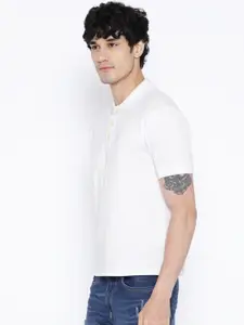 CHKOKKO Men White Solid Polo Collar T-shirt