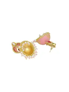 Voylla Gold-Toned & Pink Enamelled Dome Shaped Jhumkas