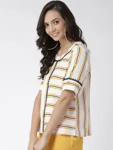 Style Quotient Women Off-White & Navy Blue Striped Top