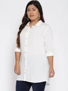 The Pink Moon Plus Size Women Off-White Regular Fit Solid Casual Shirt