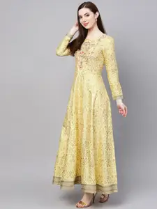 W Yellow & Golden Ethnic Motifs Printed Maxi Dress