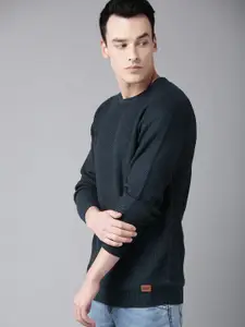 The Roadster Lifestyle Co Men Navy Blue Self Design Sweater