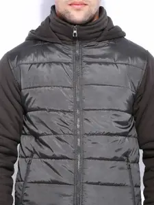 Campus Sutra Olive Hooded Jacket