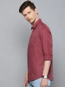 Louis Philippe Jeans Men Maroon Slim Fit Solid Casual Shirt
