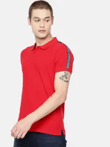 Pepe Jeans Men Red Solid Polo Collar Pure Cotton T-shirt