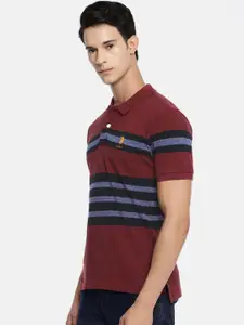 U.S. Polo Assn. Men Red & Navy Blue Striped Polo Collar T-shirt