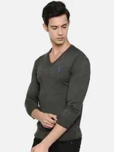 U.S. Polo Assn. Men Charcoal Grey Solid Sweater