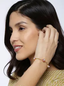 Zaveri Pearls Gold-Toned Cubic Zirconia & Pearls Studded Wrap Around Bracelet