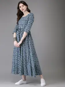 Anouk Women Blue Printed A-Line Kurta